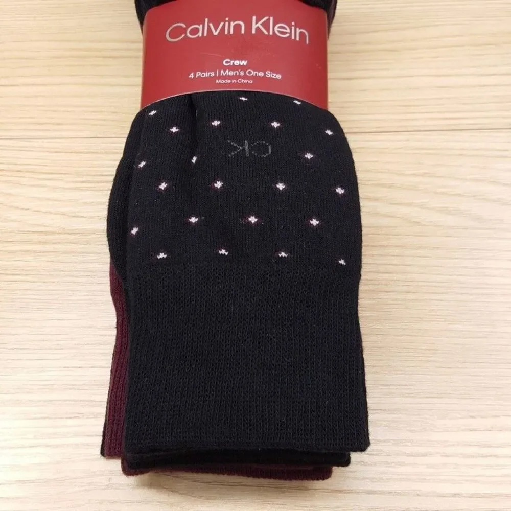 CALVIN KLEIN Crew Dress Socks Mens 4-Pack Black Argyle Micro Dot Solid Cotton